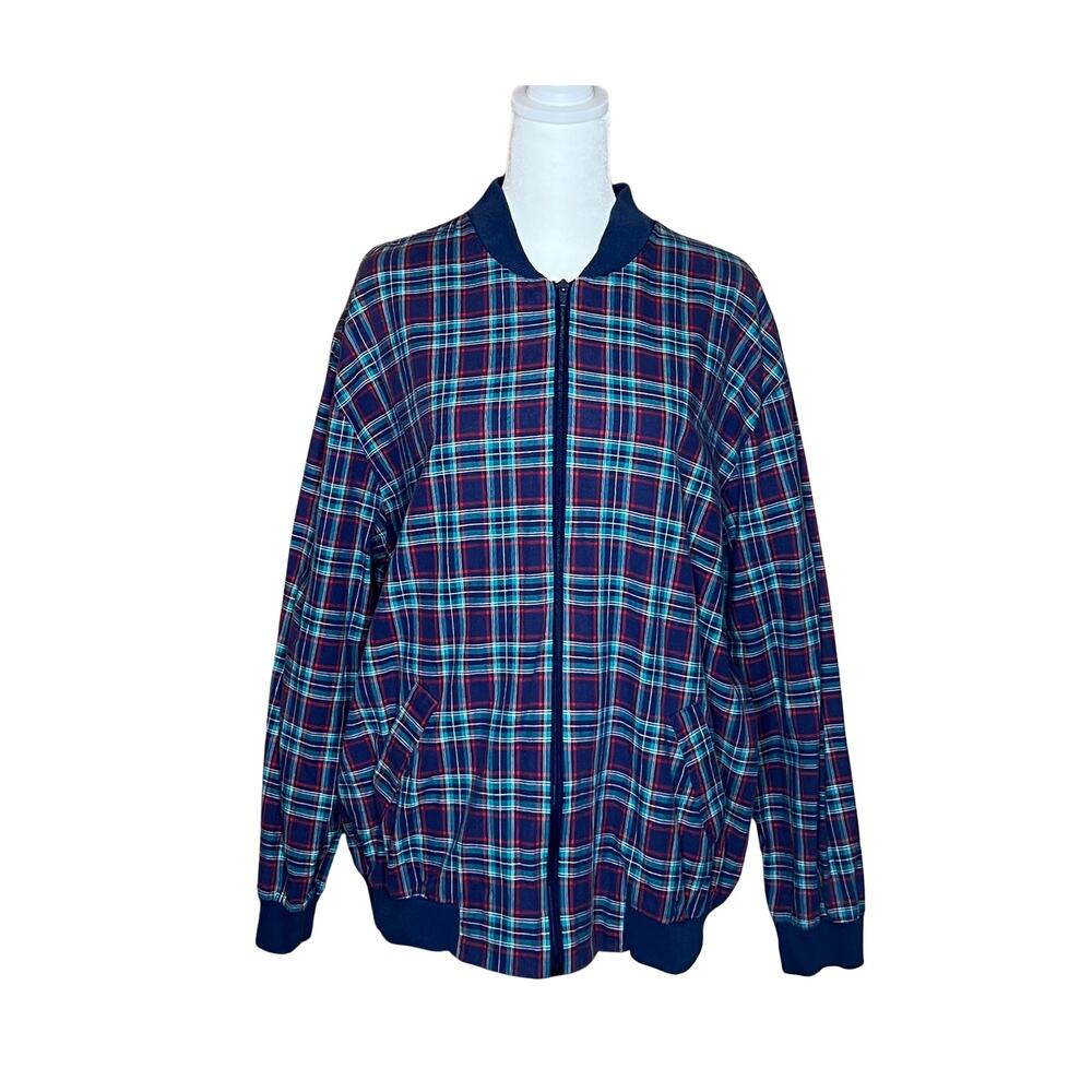 Vtg 90s Tartan Plaid Bomber Jacket Full Zip Classic Grunge Alternative Academia